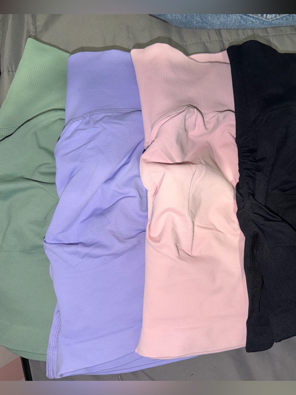 Pack of 4 Seamless High-Waist Shorts — Sage, Lavender, Blush, Black